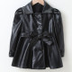 2-6Y Kids Girls Lapel PU Leather Jackets With Belt  Girls Fashion Clothes   