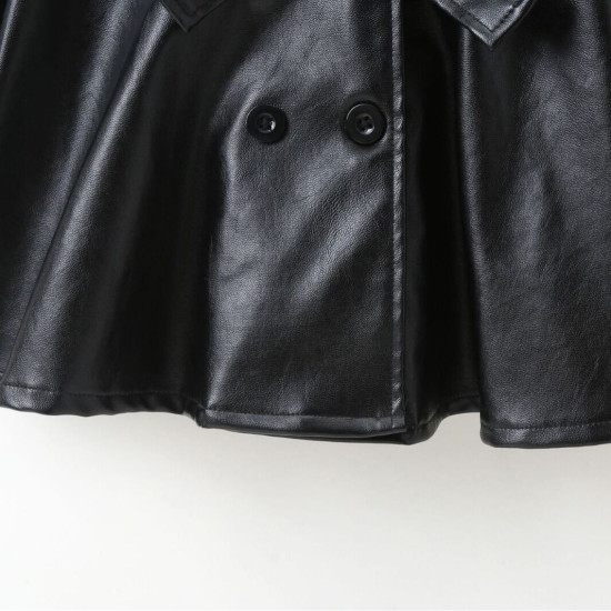 2-6Y Kids Girls Lapel PU Leather Jackets With Belt  Girls Fashion Clothes   