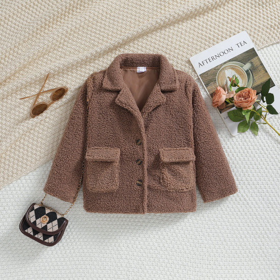 3-7Y Toddler Girls Fleece Jackets Lapel  Girls Fashion Clothes   