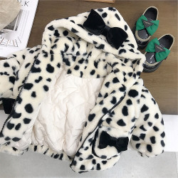 18M-7Y Toddler Girls Bow Leopard Print Hooded Plus Fleece Coats  Girls Clothes   