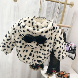 18M-7Y Toddler Girls Bow Leopard Print Hooded Plus Fleece Coats  Girls Clothes   
