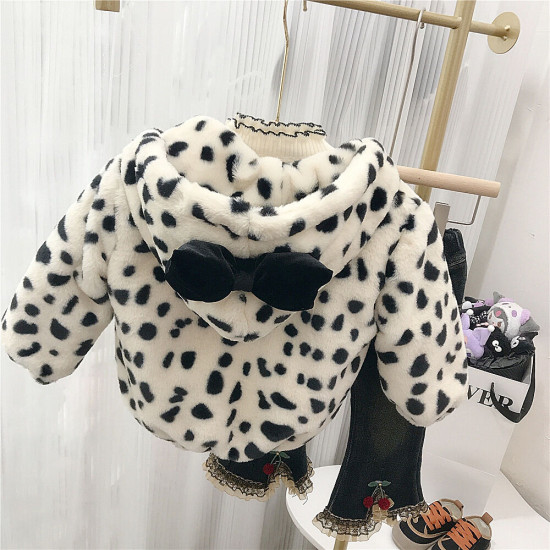 18M-7Y Toddler Girls Bow Leopard Print Hooded Plus Fleece Coats  Girls Clothes   