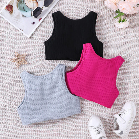 4-9Y Kids Girls Solid Color Three-Piece Tank Tops  Clothing Kidswear   