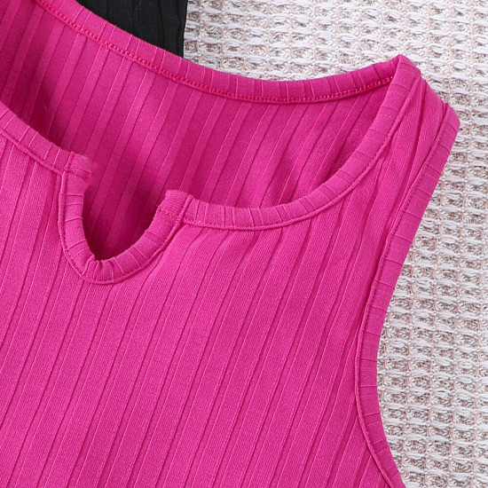 4-9Y Kids Girls Solid Color Three-Piece Tank Tops  Clothing Kidswear   