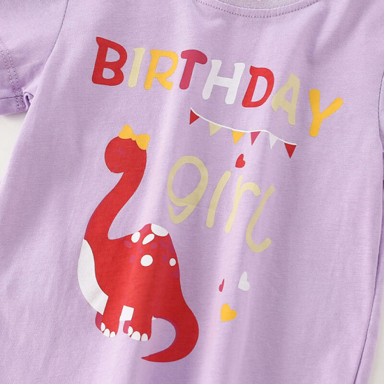 18M-7Y Toddler Girls Dinosaur Round Neck Casual T-Shirts  Girls Clothes   