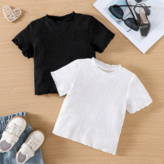 18M-6Y Toddler Girls Black And White Solid Color T-Shirt Two-Pack  Girls Clothes   