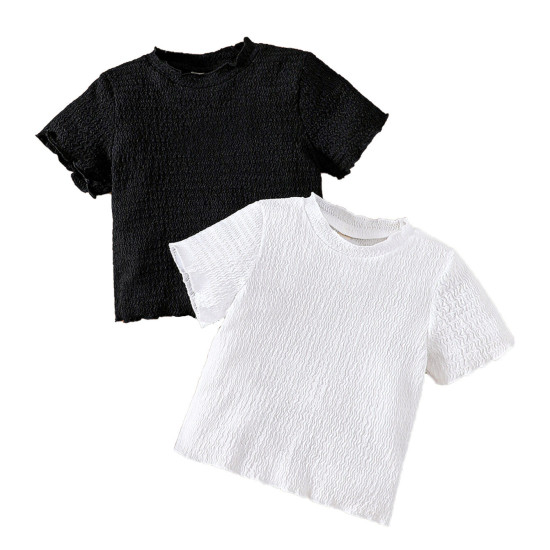 18M-6Y Toddler Girls Black And White Solid Color T-Shirt Two-Pack  Girls Clothes   
