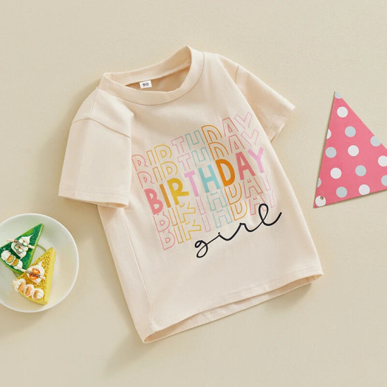 18M-6Y Toddler Girls Colorful Letter Short Sleeve Pullover T-Shirts  Girls Clothes   