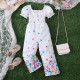 18M-6Y Toddler Girls Floral Puff Sleeve Jumpsuits  Girls Clothes   