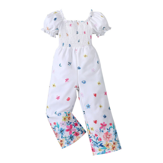 18M-6Y Toddler Girls Floral Puff Sleeve Jumpsuits  Girls Clothes   