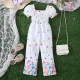 18M-6Y Toddler Girls Floral Puff Sleeve Jumpsuits  Girls Clothes   