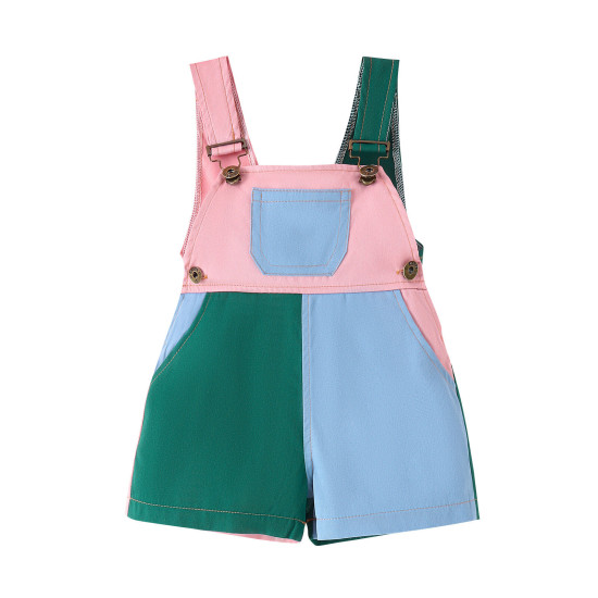9M-5Y Toddler Girls Color Block Pocket Overalls  Girls Clothes   
