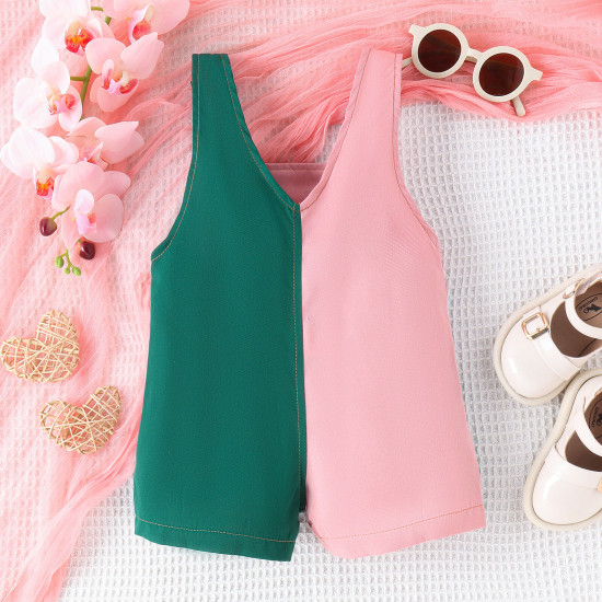 9M-5Y Toddler Girls Color Block Pocket Overalls  Girls Clothes   