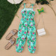 18M-6Y Toddler Girls Vacation Tropical Rainforest Leaf Sling Jumpsuits  Girls Clothes   