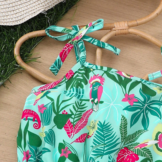 18M-6Y Toddler Girls Vacation Tropical Rainforest Leaf Sling Jumpsuits  Girls Clothes   