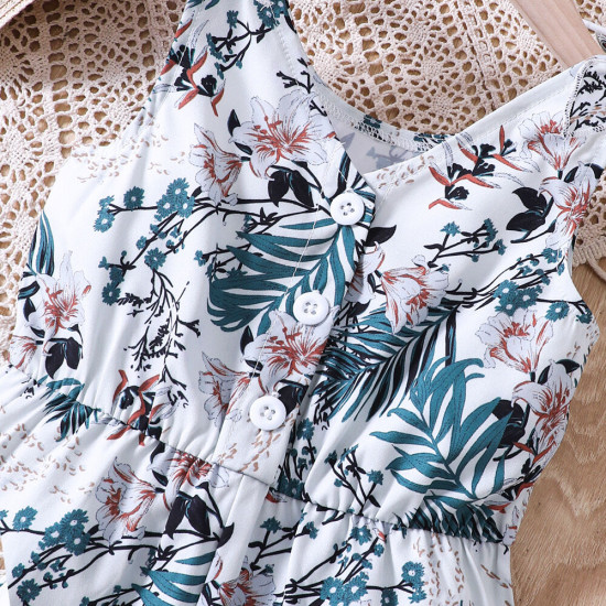 2-6Y Toddler Girls Resort Suspender Print Jumpsuit & Rompers  Girls Clothes   