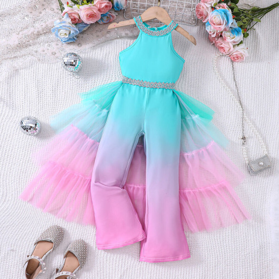 2-6Y Toddler Girls Color Mesh Large Skirt Jumpsuit  Girls Clothes   