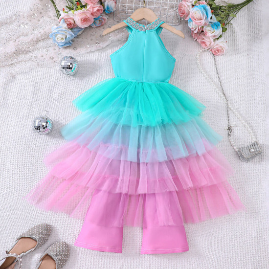 2-6Y Toddler Girls Color Mesh Large Skirt Jumpsuit  Girls Clothes   