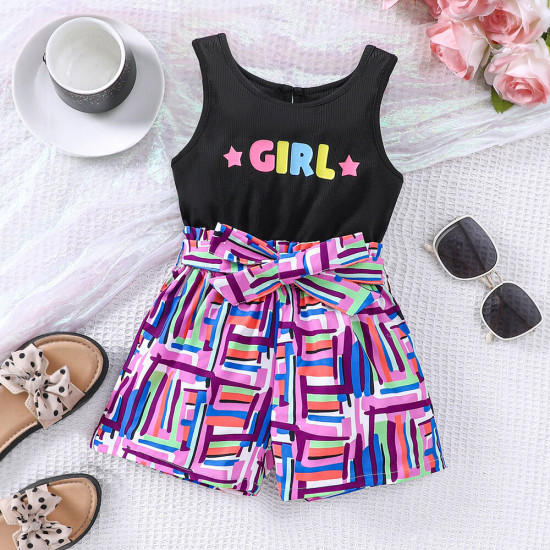 18M-6Y Toddler Girls Letter Print Colorful Patchwork Rompers & Jumpsuits  Girls Clothes   