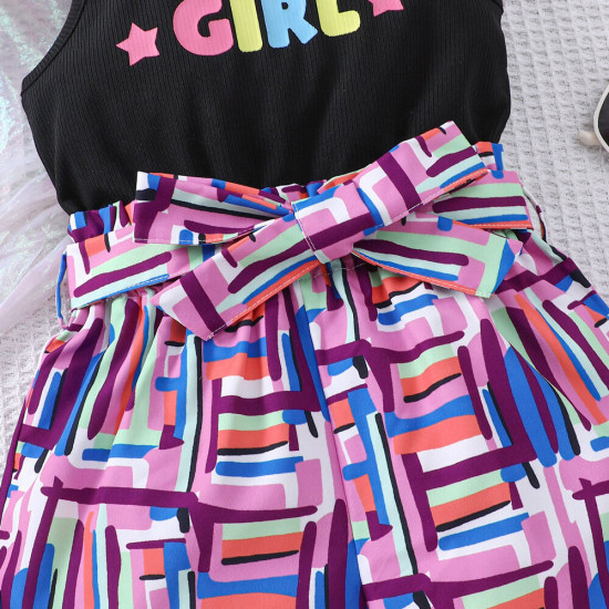 18M-6Y Toddler Girls Letter Print Colorful Patchwork Rompers & Jumpsuits  Girls Clothes   