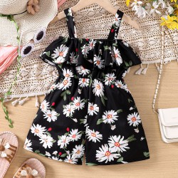 18M-6Y Toddler Girls Floral Ruffled Cami Rompers  Girls Clothes   