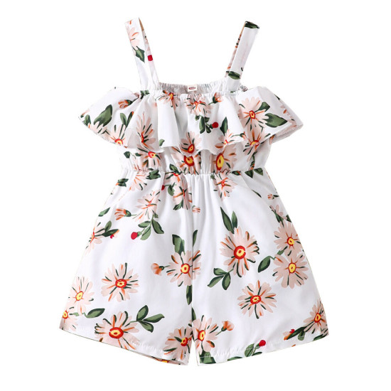 18M-6Y Toddler Girls Floral Ruffled Cami Rompers  Girls Clothes   