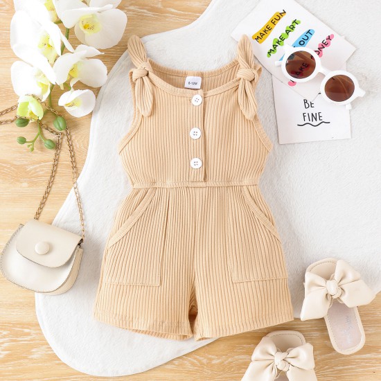 9M-4Y Toddler Girls Solid Color Sleeveless Ribbed Rompers & Jumpsuit  Boys Clothing   