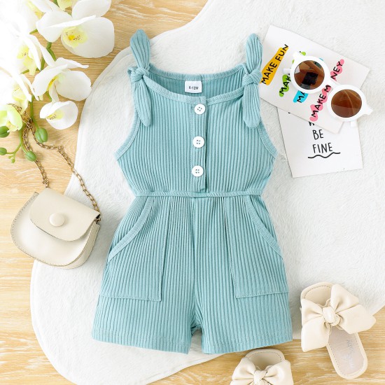 9M-4Y Toddler Girls Solid Color Sleeveless Ribbed Rompers & Jumpsuit  Boys Clothing   