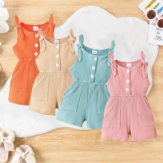 9M-4Y Toddler Girls Solid Color Sleeveless Ribbed Rompers & Jumpsuit  Boys Clothing   