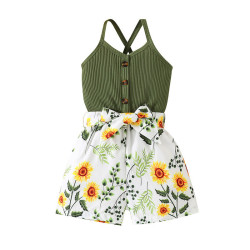 18M-6Y Toddler Girls Floral Print Cami Rompers With Belt  Girls Clothes   