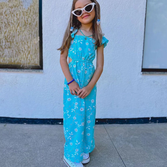 18M-7Y Toddler Girls Waist Floral Ruffled Waistless Jumpsuits  Girls Clothes   