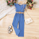 4-9Y Kids Girls Flutter Sleeve Jumpsuit With Belt  Girls Clothes   