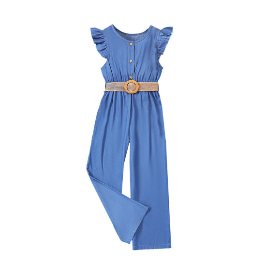 4-9Y Kids Girls Flutter Sleeve Jumpsuit With Belt  Girls Clothes   