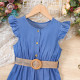 4-9Y Kids Girls Flutter Sleeve Jumpsuit With Belt  Girls Clothes   