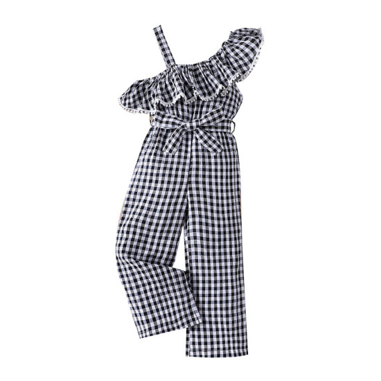 18M-6Y Toddler Girls Ruffled Off-Shoulder Plaid Jumpsuit  Girls Clothes   