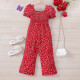 18M-6Y Toddler Girls Floral Heart Print Puff Sleeve Jumpsuit  Girls Clothes   