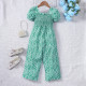 18M-6Y Toddler Girls Floral Heart Print Puff Sleeve Jumpsuit  Girls Clothes   