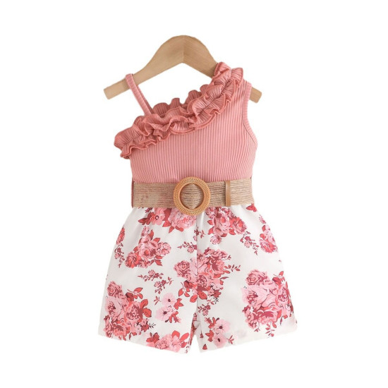 9M-4Y Toddler Girls Ruffled Sling Patchwork Floral Print Rompers  Girls Clothes   