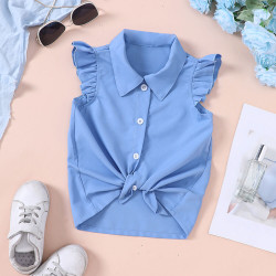 18M-6Y Toddler Girls Flying Sleeve Knot-Hem Shirts  Girls Clothes   