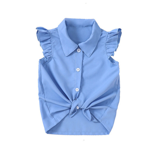 18M-6Y Toddler Girls Flying Sleeve Knot-Hem Shirts  Girls Clothes   