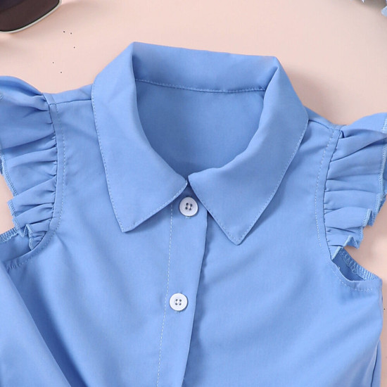 18M-6Y Toddler Girls Flying Sleeve Knot-Hem Shirts  Girls Clothes   