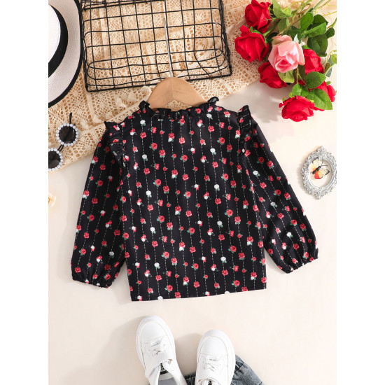 3-7Y Toddler Girls V-Neck Floral Chain Print Casual Shirt  Girls Clothes   