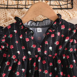 3-7Y Toddler Girls V-Neck Floral Chain Print Casual Shirt  Girls Clothes   