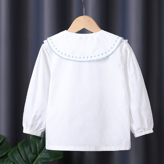 3-9Y Kids Girls White Embroidery Floral Long Sleeve Shirts  Kids Boutique Clothing   