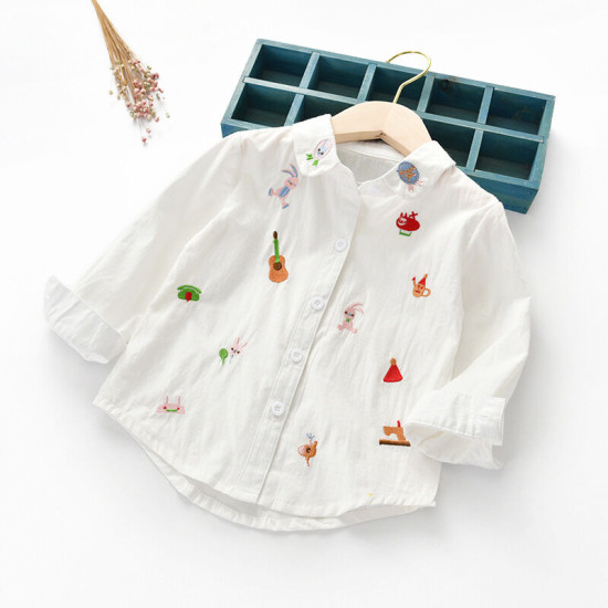18M-7Y Toddler Girls Long Sleeve Embroidery Shirts  Girls Fashion Clothes   