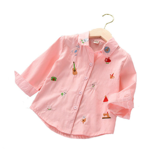 18M-7Y Toddler Girls Long Sleeve Embroidery Shirts  Girls Fashion Clothes   