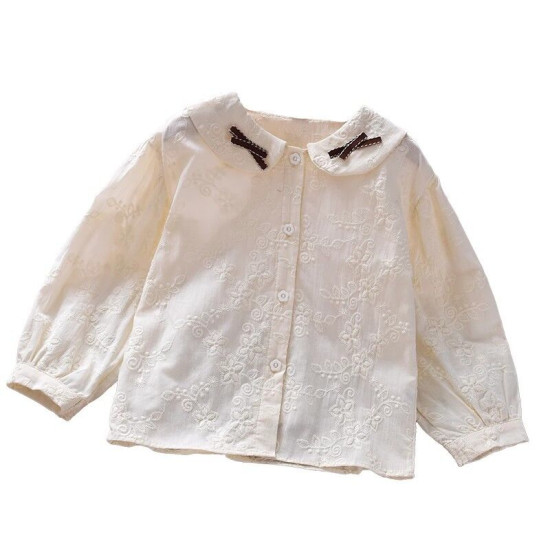18M-7Y Toddler Girls Solid Color Embroidered Doll Collar Shirt  Girls Fashion Clothes   