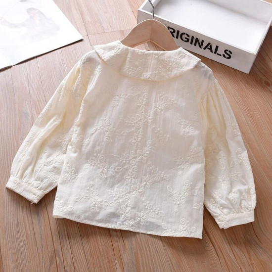 18M-7Y Toddler Girls Solid Color Embroidered Doll Collar Shirt  Girls Fashion Clothes   