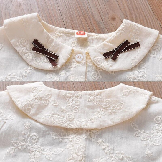 18M-7Y Toddler Girls Solid Color Embroidered Doll Collar Shirt  Girls Fashion Clothes   