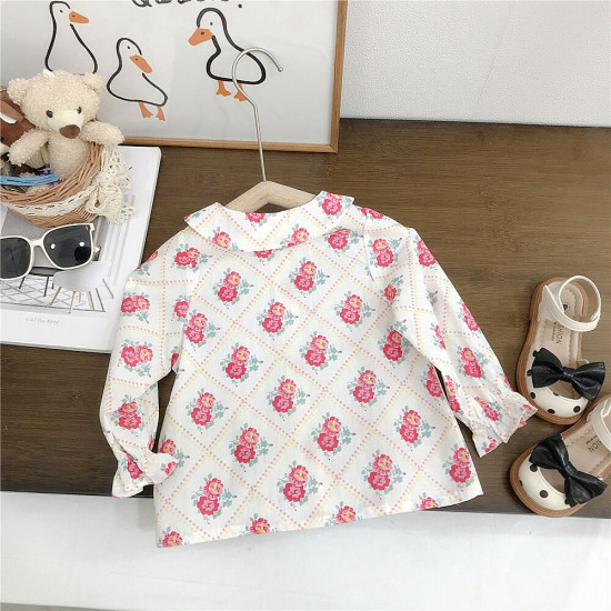 18M-7Y Toddler Girls Long Sleeve Doll Collar Floral Blouses  Girls Clothes  